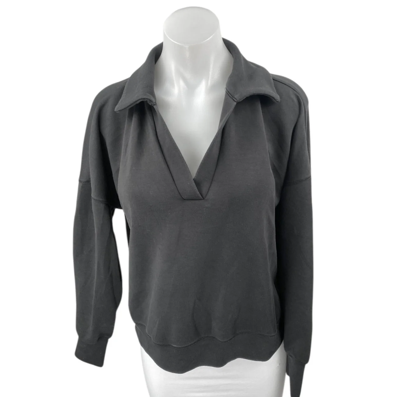 BYLT Women's Black Long Sleeve Collared V-Neck Sweatshirt Sweater Top Size M
