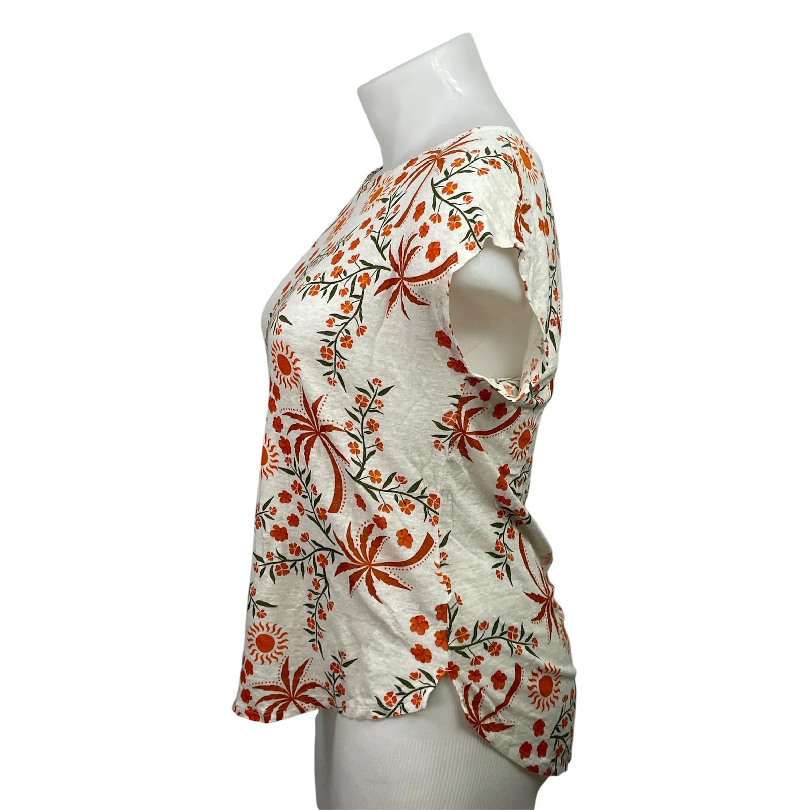 C&C California 100% Linen Women's Multicolor Floral Short Sleeve Blouse Top XL - Image 2
