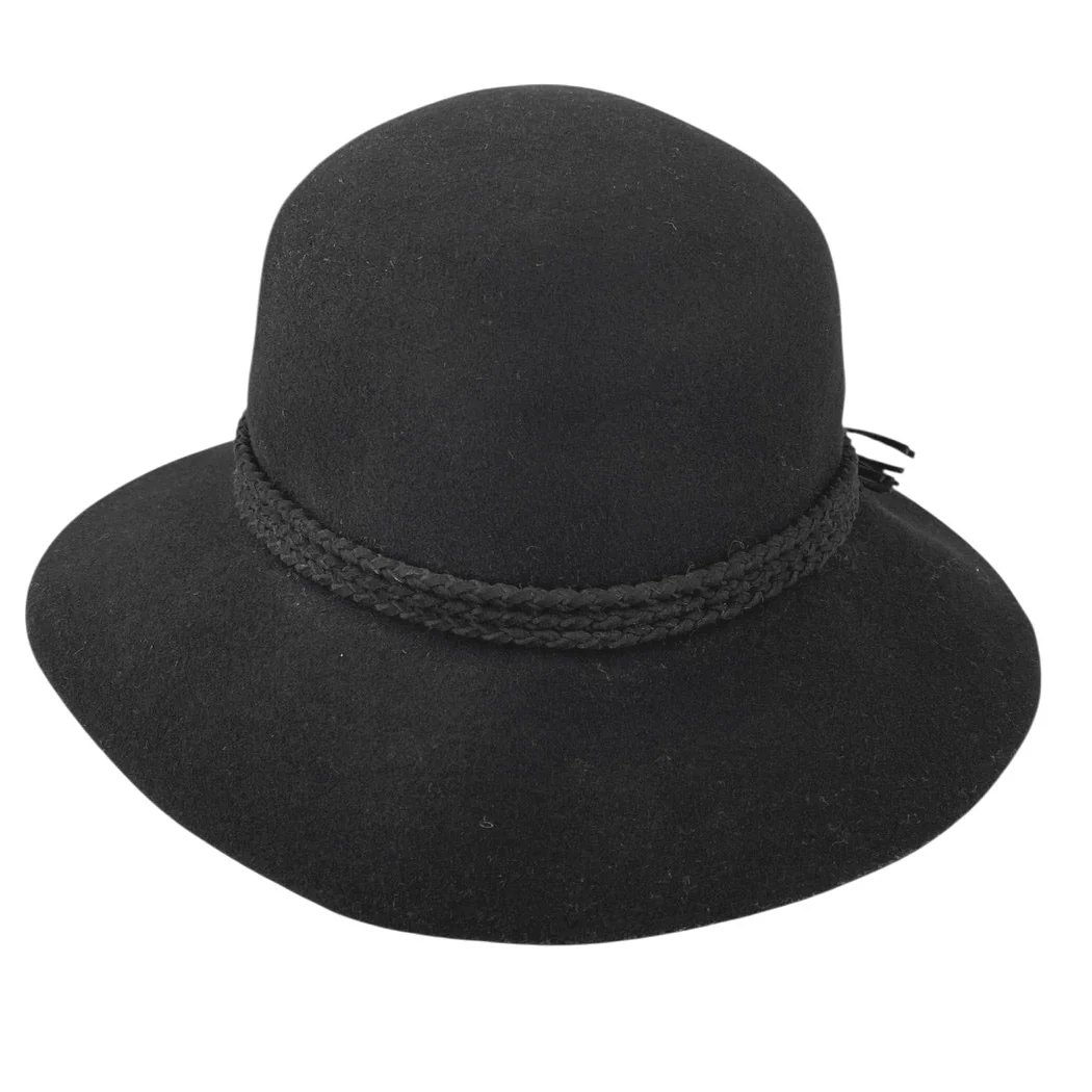 C&C California Women's Black Braided Bow 100% Wool Round Felt Bucket Hat OS - Image 2