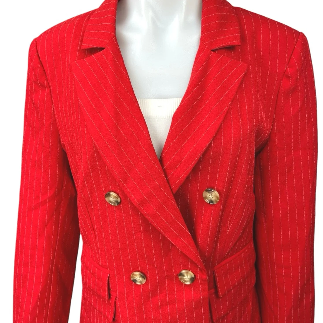 C/MEO Collective Red Pinstripe Double Breasted Notch Collar Blazer Coat Jacket M - Image 3