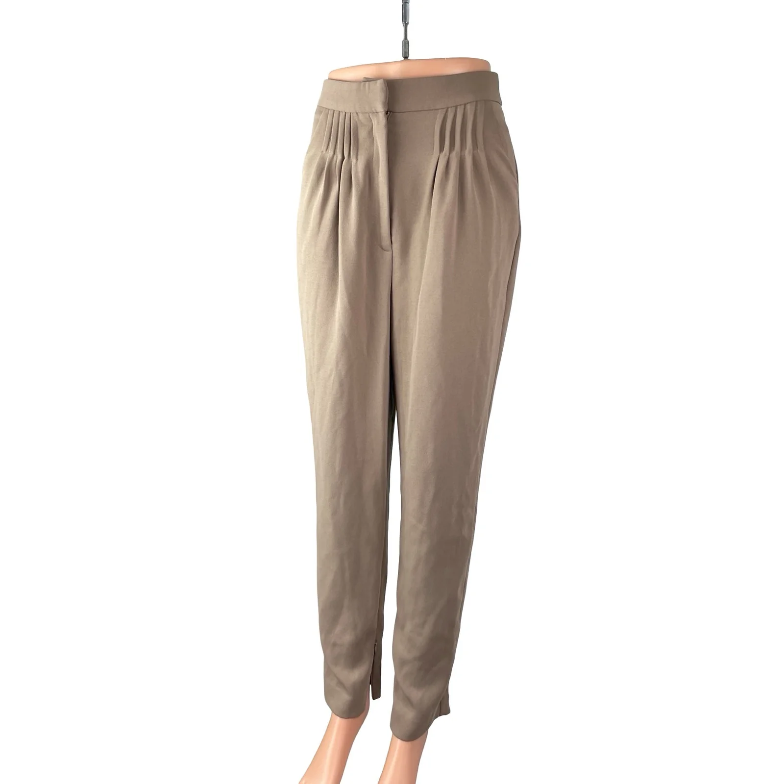 C/Meo Collective Women Tan Beige Pleated High Rise Tapered Trousers Pants Size S - Image 3