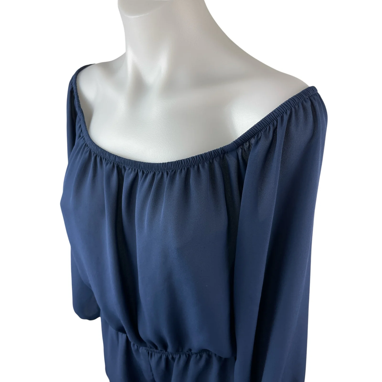 c Women's Navy Blue Long Sleeve Off The Shoulder Blouson Romper Shorts XS - Image 4