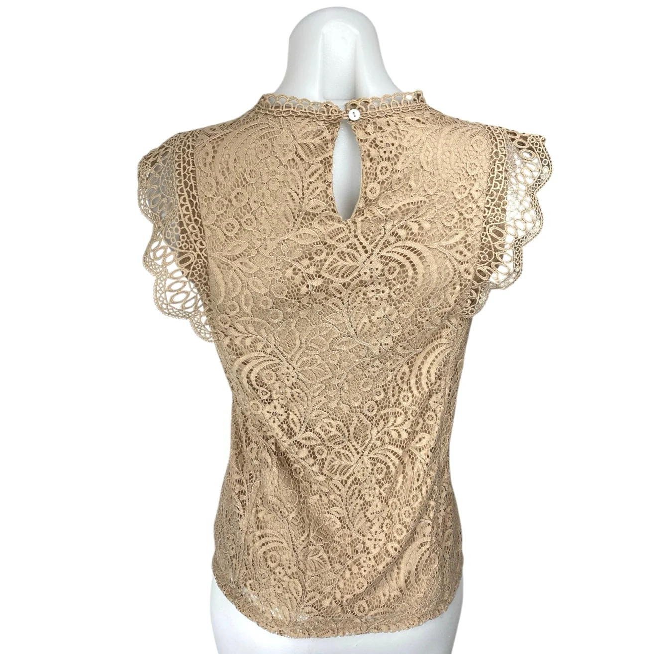 Cable & Gauge Brown Tan Floral Lace Mock Neck Sleeveless Blouse Tank Top Size XS - Image 2