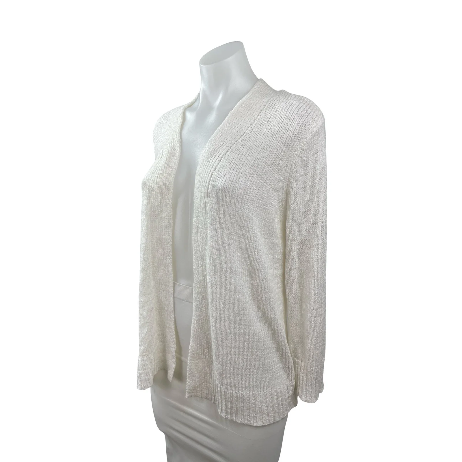 Cable & Gauge Women's White Knit Long Sleeve Open Cardigan Sweater Top Size M - Image 3