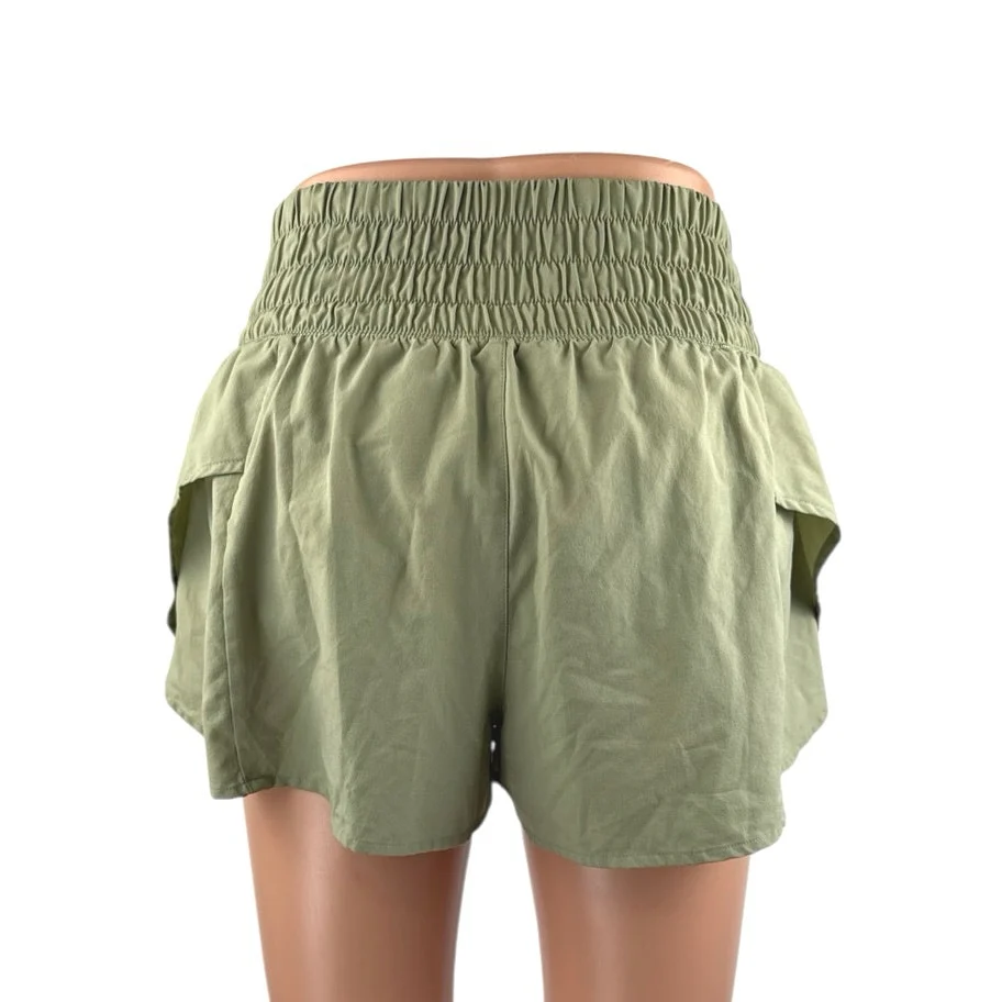 Calia Women's Green Tan Elastic Smocked High Waisted Mini Shorts Set of 2 Size S - Image 7