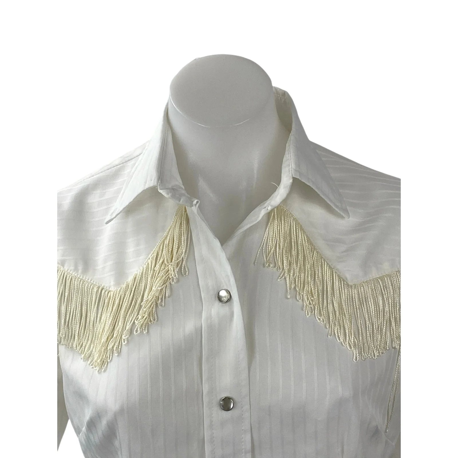 California Ranchwear Womens White Fringe Long Sleeve Button Up Shirt Top Size S - Image 2