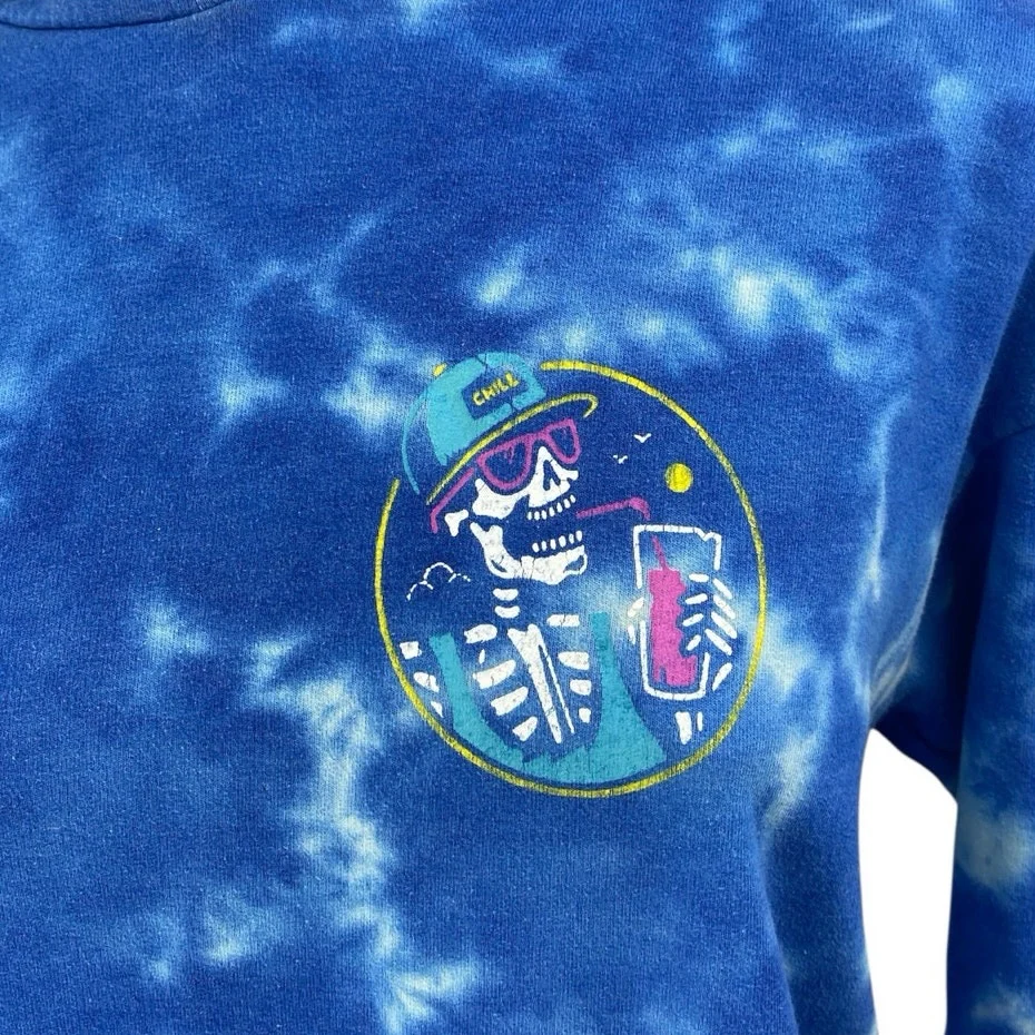 Call Your Mother Blue Tie Dye Skeleton Hooded Hoodie Sweatshirt Sweater Top S - Image 3