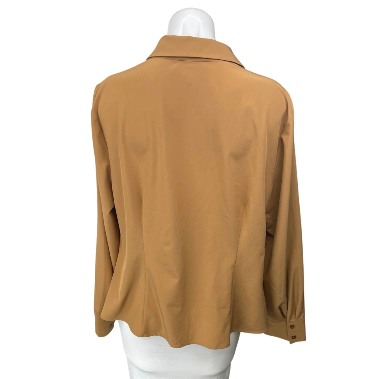 Calvin Klein Brown Long Sleeve Collared Ruched Button Down Shirt Blouse Top XL - Image 2