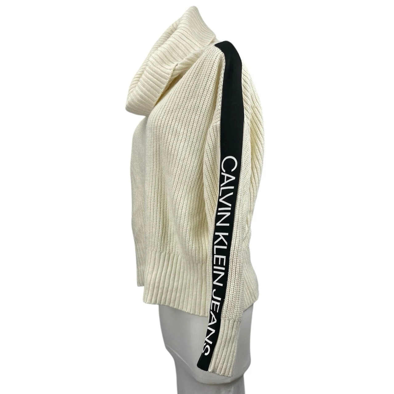 Calvin Klein Jeans Cream Ribbed Knit Long Sleeve Cowl Neck Sweater Top Size L - Image 2