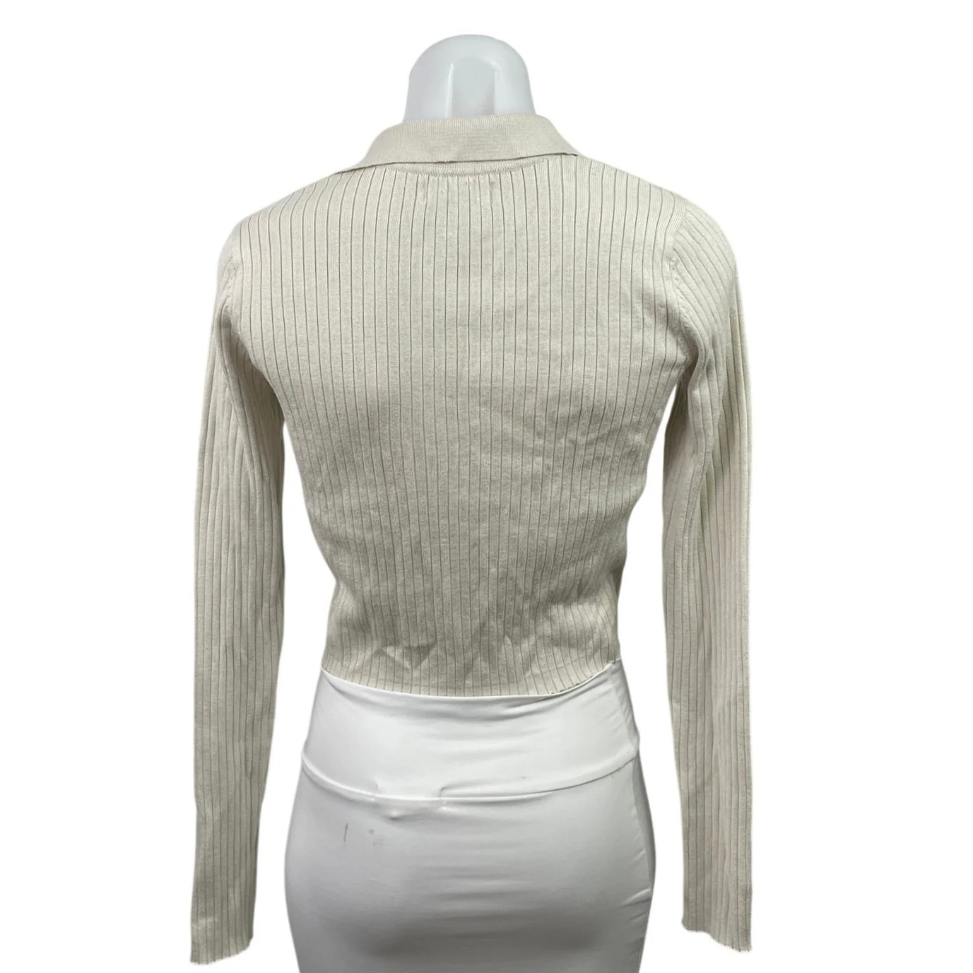 Calvin Klein Jeans White Rib Knit Long Sleeve Collared Sweatshirt Sweater top S - Image 3