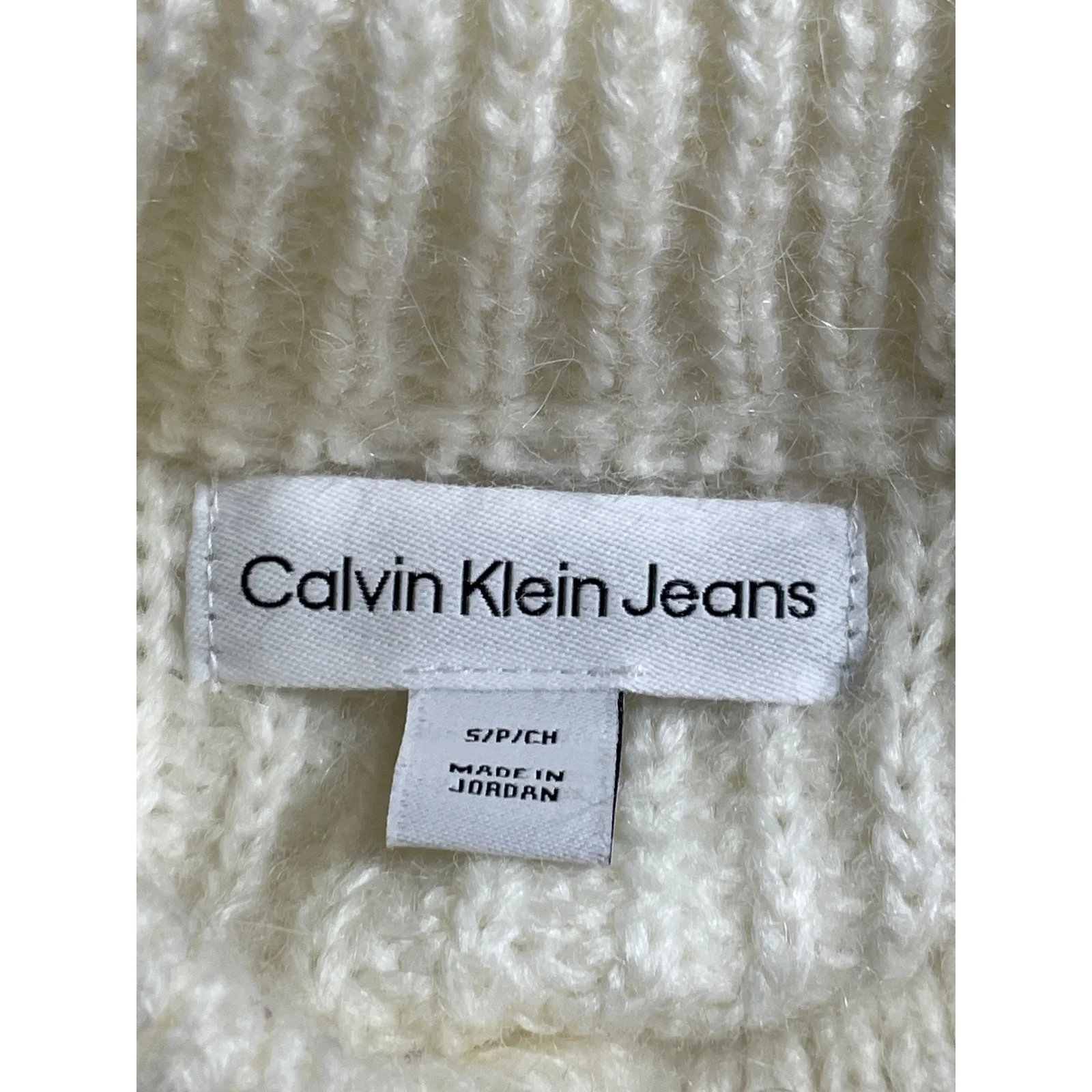 Calvin Klein Jeans Women's Cream Off The Shoulder Ribbed Knit Sweater Top Size S - Image 5