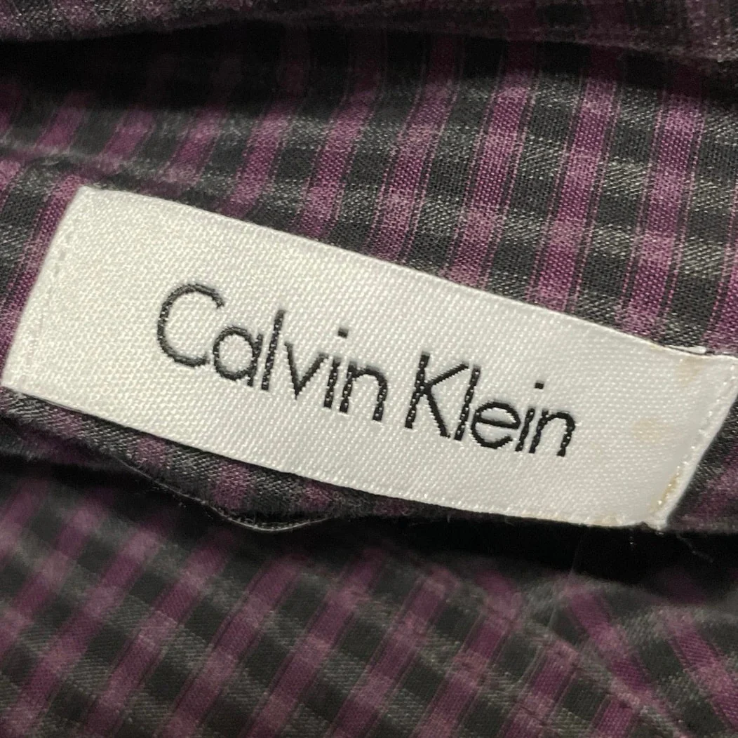 Calvin Klein Men's Purple Gingham Check Long Sleeve Button Down Dress Shirt 15.5 - Image 5