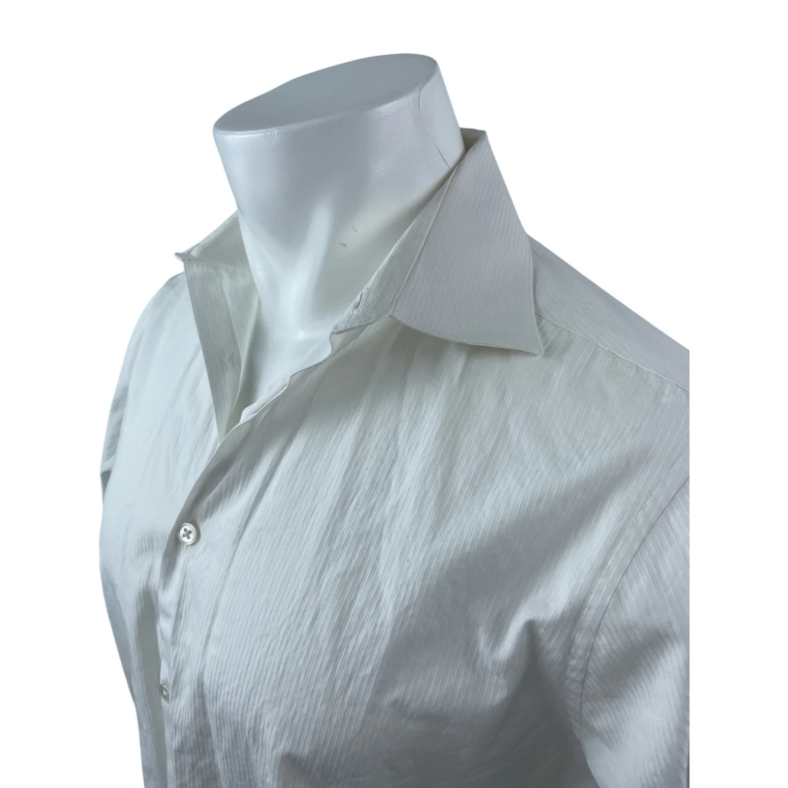 Calvin Klein Mens White Slim Fit Long Sleeve Button Down Dress Shirt Top Size 16 - Image 4
