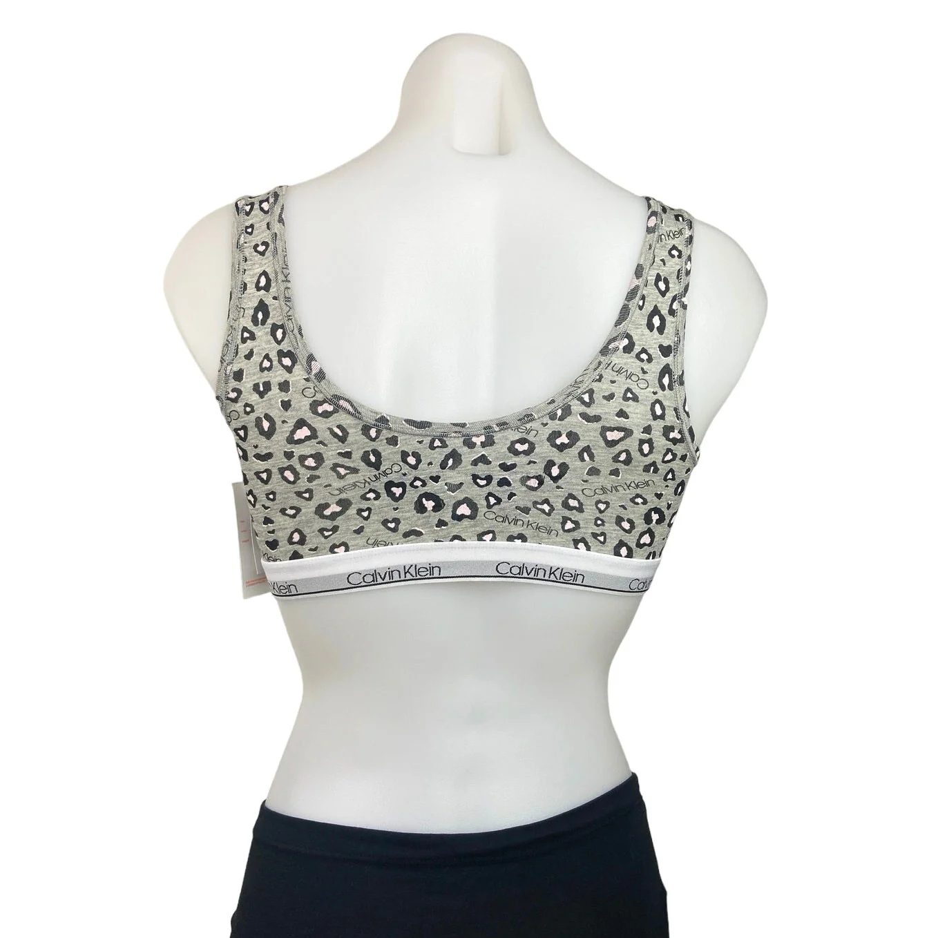 Calvin Klein NWT Gray Leopard Print Spell Out Waistband Sports Bra Top Size M - Image 3