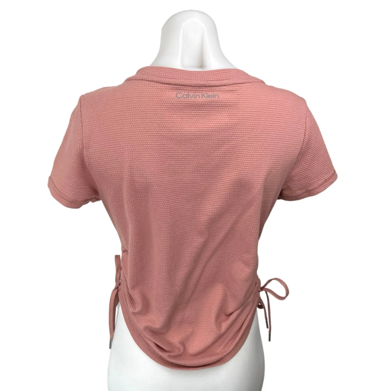 Calvin Klein Pink Waffle Knit Ruched Short Sleeve V Neck T Shirt Tee Top Size S - Image 2