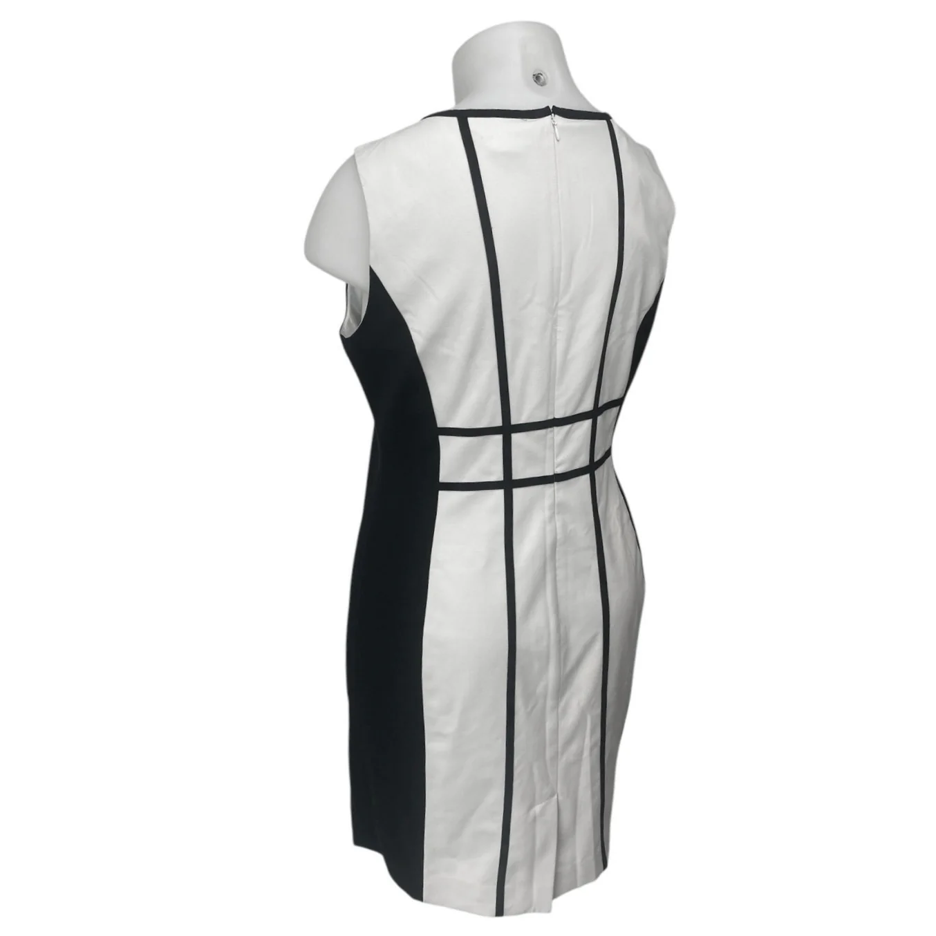 Calvin Klein White Black Striped Sleeveless Zip Cami Career Mini Sheath Dress 16 - Image 3