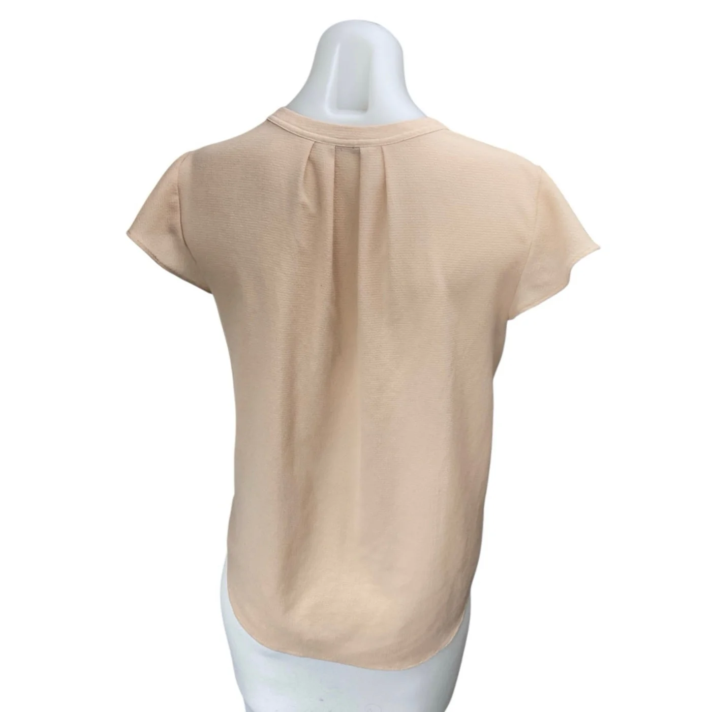 Calvin Klein Women's Beige Short Cap Sleeve V Neck Pleated Blouse Top Size S - Image 2