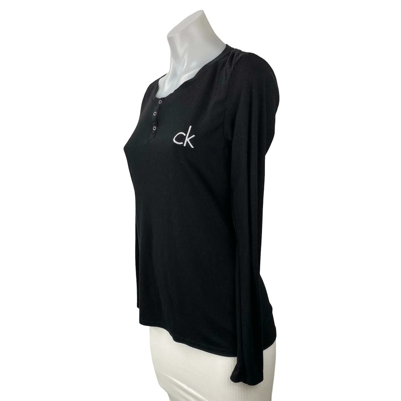 Calvin Klein Women's Black CK Logo Long Sleeve Henley T Shirt Tee Top Size XS - Image 2