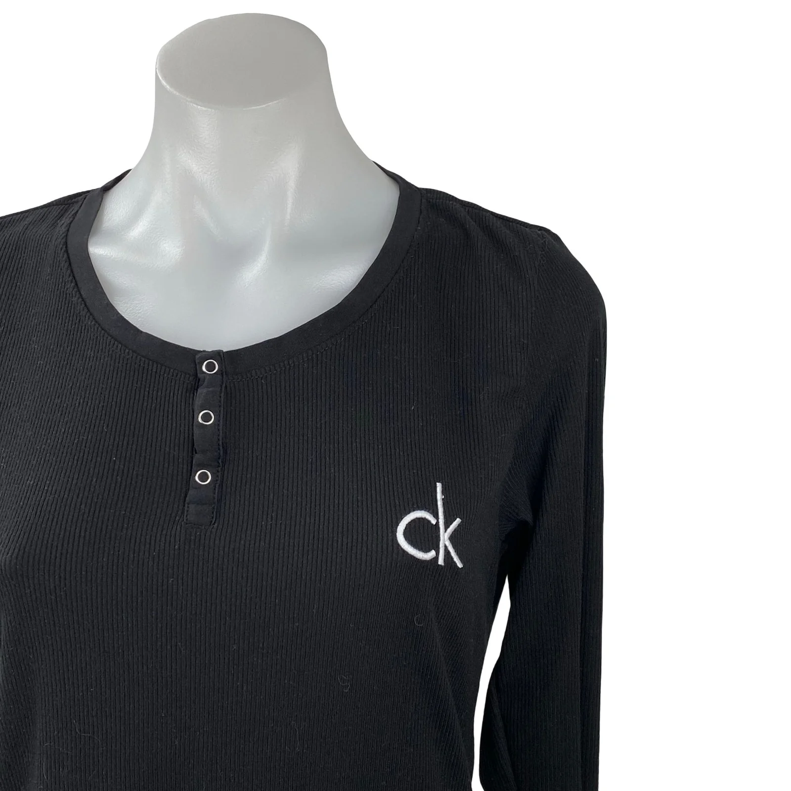 Calvin Klein Women's Black CK Logo Long Sleeve Henley T Shirt Tee Top Size XS - Image 3