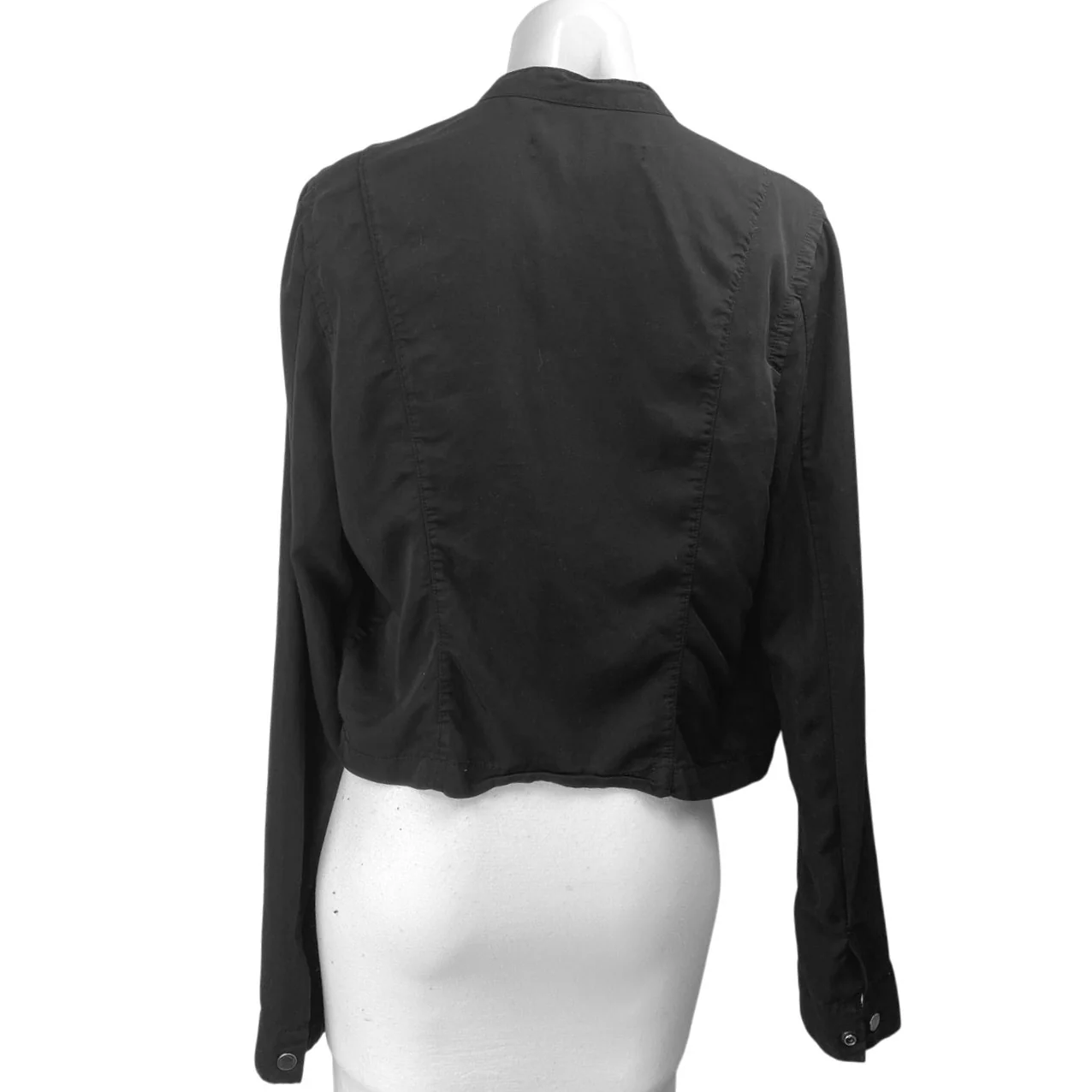 Calvin Klein Women's Black Ruffle High Neck Long Sleeve Open Front Blouse Top L - Image 2