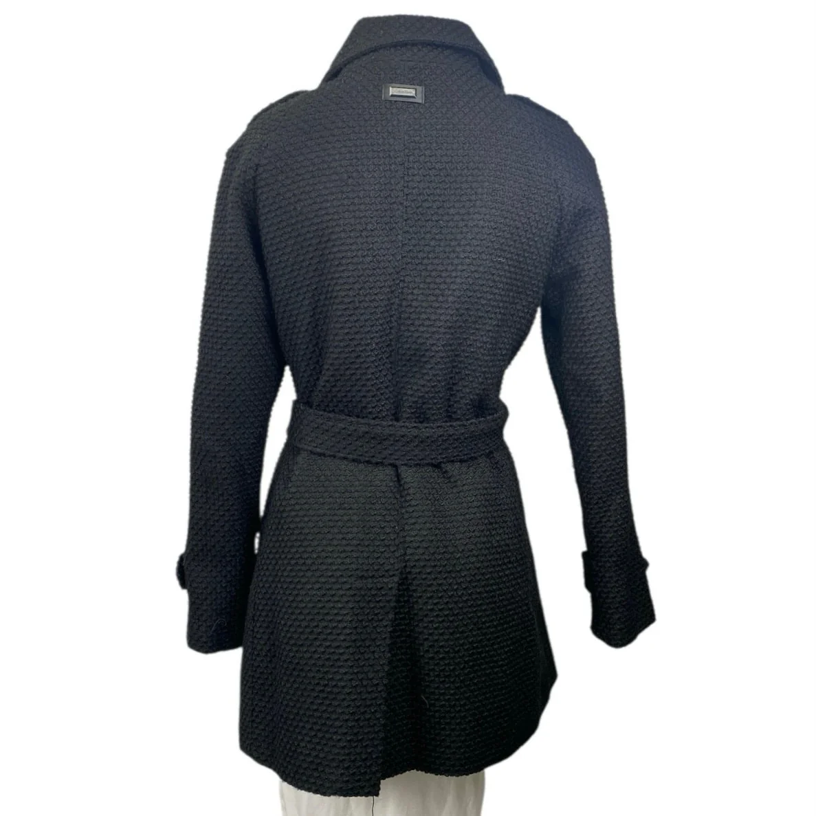 Calvin Klein Women's Black Waffle Knit Long Sleeve Tie Waist Coat Jacket Size S - Image 3