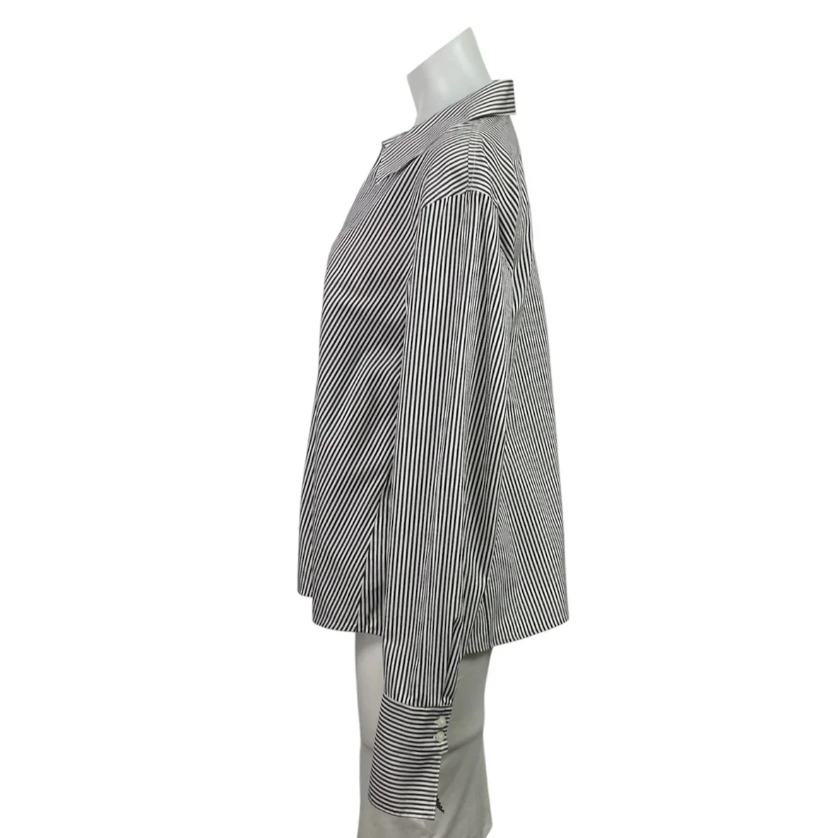 Calvin Klein Women's Black White Gray Striped Long Sleeve Button Down Shirt M/L - Image 2