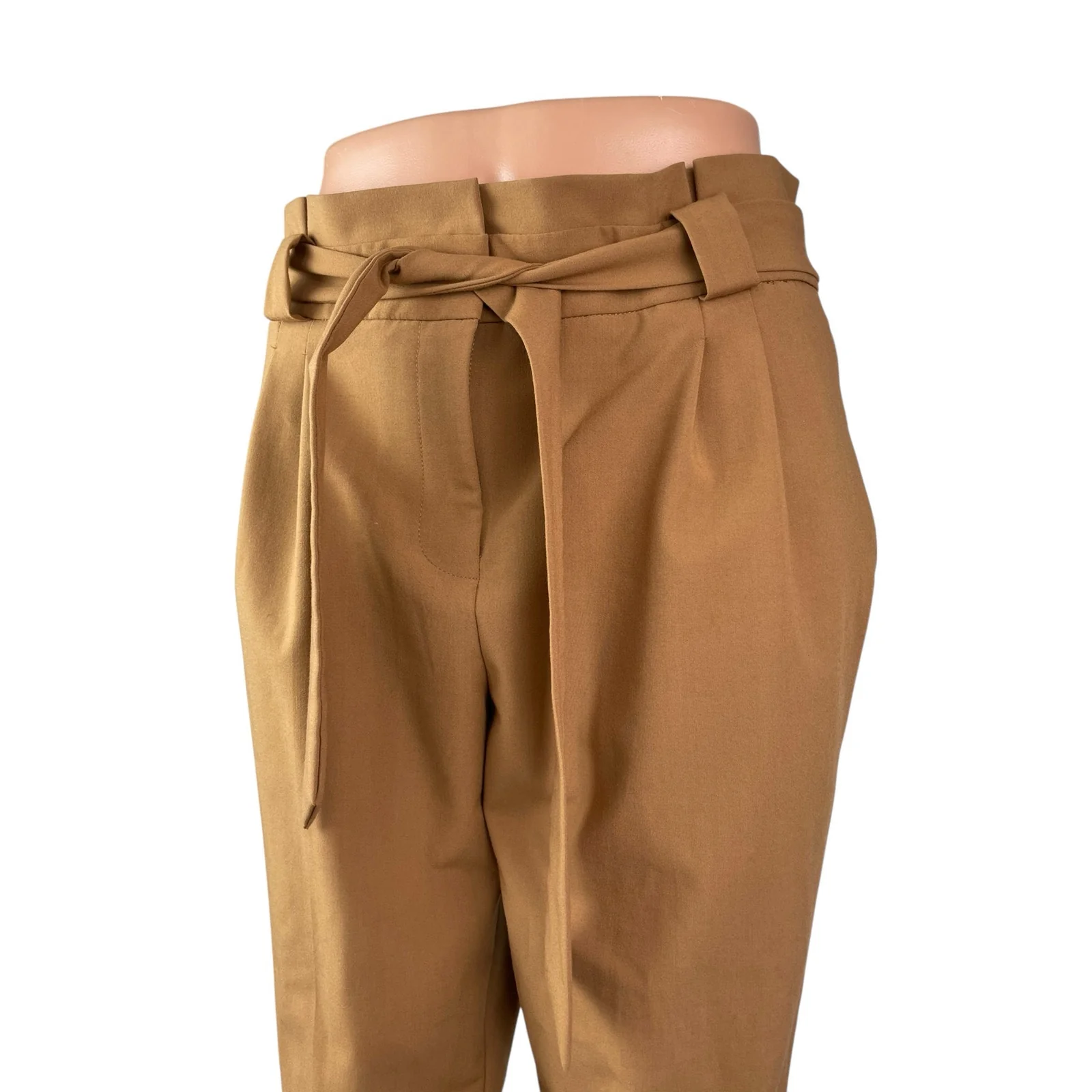 Calvin Klein Women's Brown High Rise Tie Waist Paperbag Trousers Dress Pants 4 - Image 2