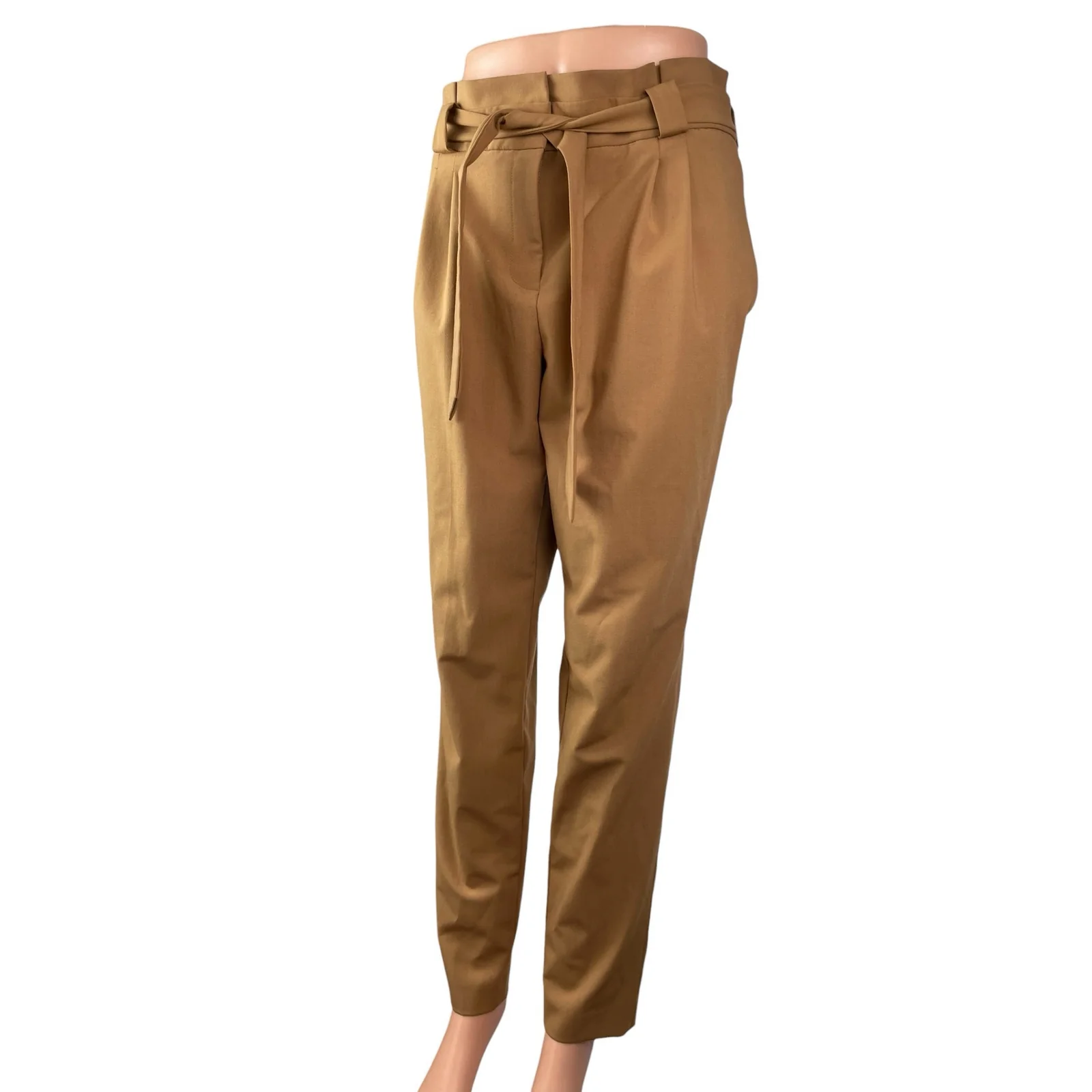 Calvin Klein Women's Brown High Rise Tie Waist Paperbag Trousers Dress Pants 4 - Image 3