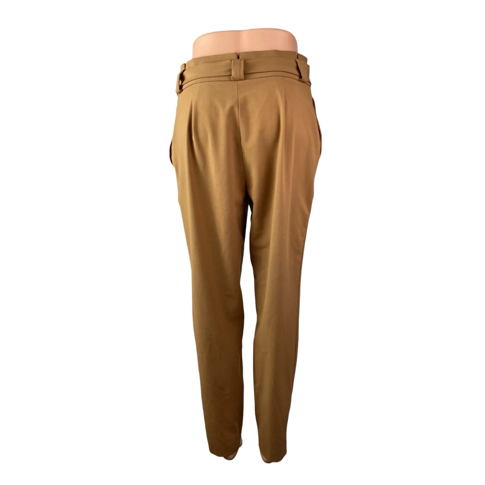 Calvin Klein Women's Brown High Rise Tie Waist Paperbag Trousers Dress Pants 4 - Image 4