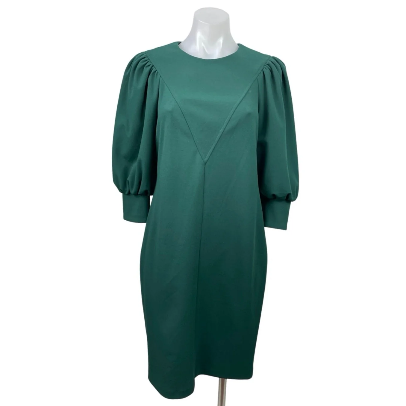 Calvin Klein Women's Green Puff Sleeve Crew Neck Zip Mini Sheath Dress Size 6