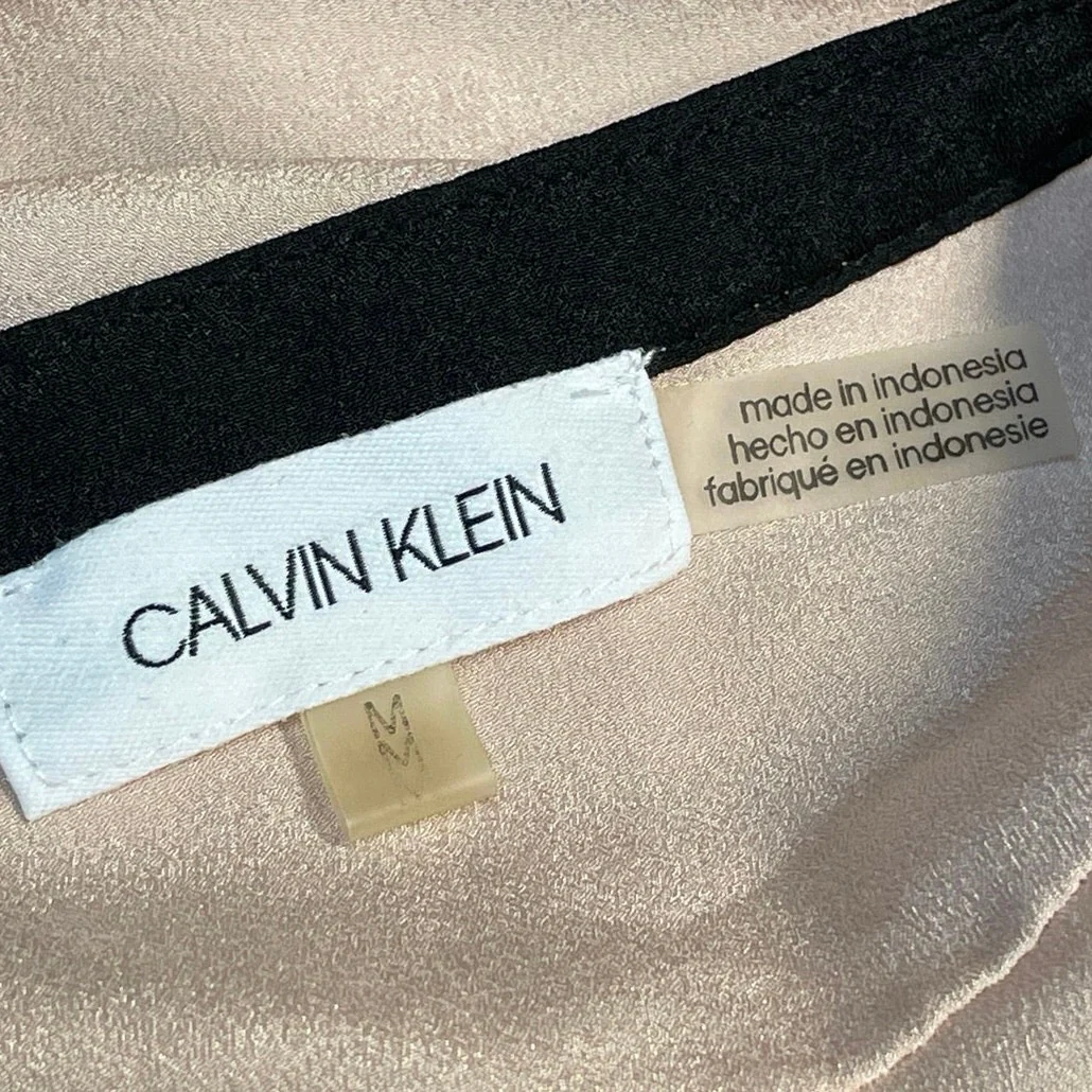 Calvin Klein Women's Pink Mandarin Collar Long Sleeve Button Down Blouse Top M - Image 4