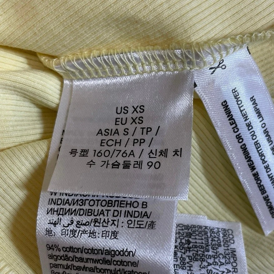 Calvin Klein Women's Yellow Crew Neck Short Sleeve Slim Baby Tee T-Shirt Top XS - Image 5