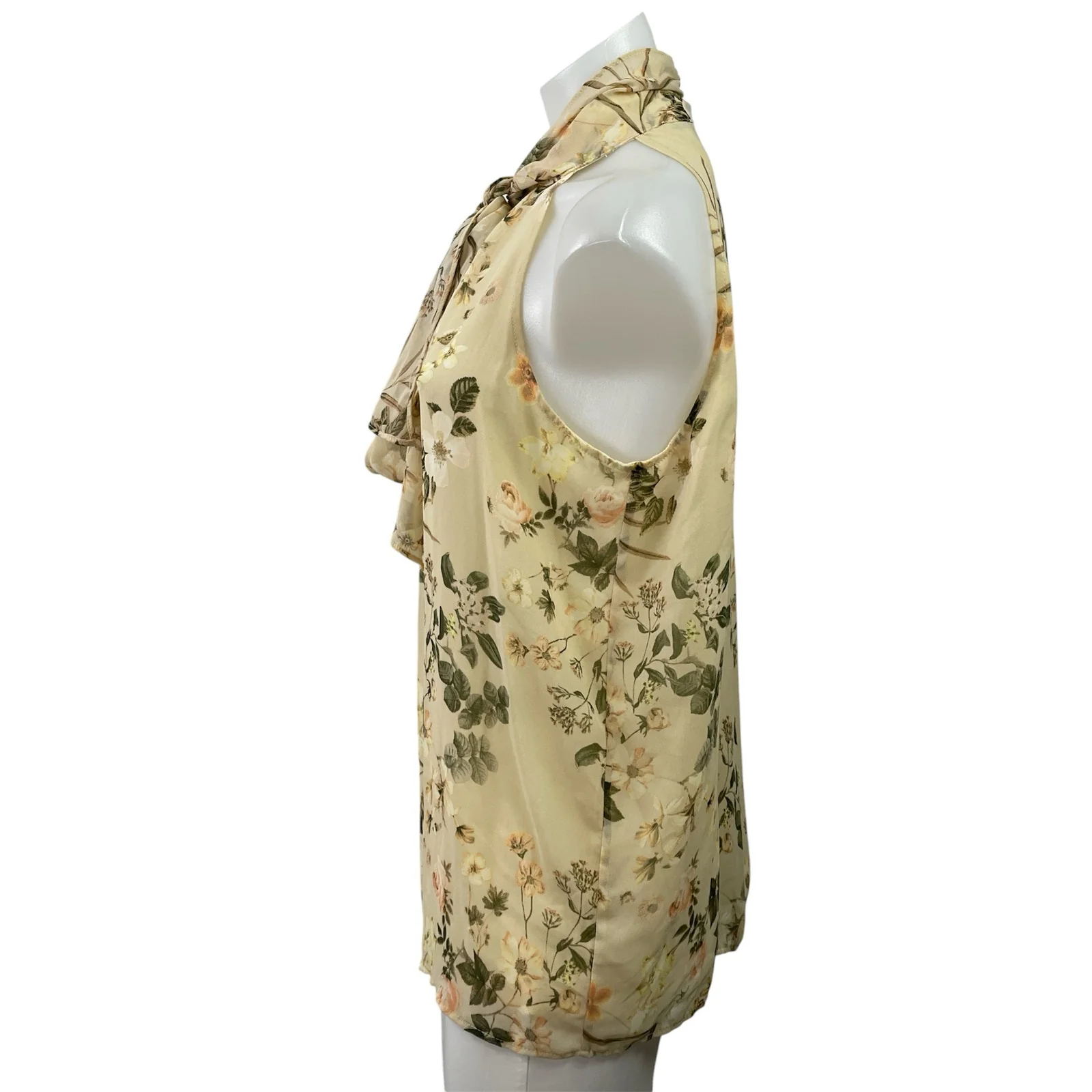 Calvin Klein Womens Yellow Green Floral Sleeveless Halter Tie Neck Blouse Top M - Image 2