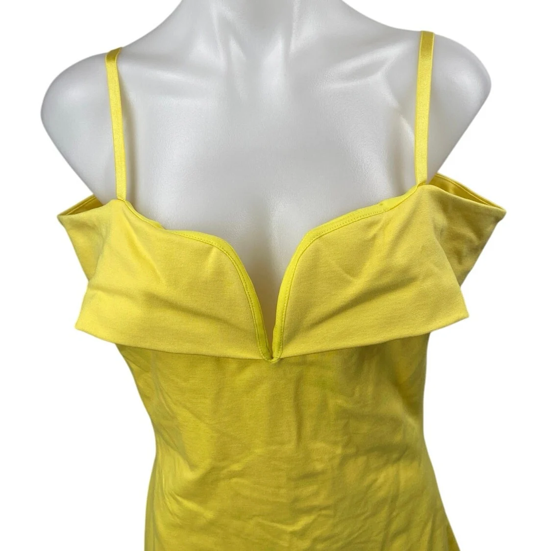 Cameo Yellow Off Shoulder Sweetheart Neck Zipper Mini Pencil Bodycon Dress Sz L - Image 3