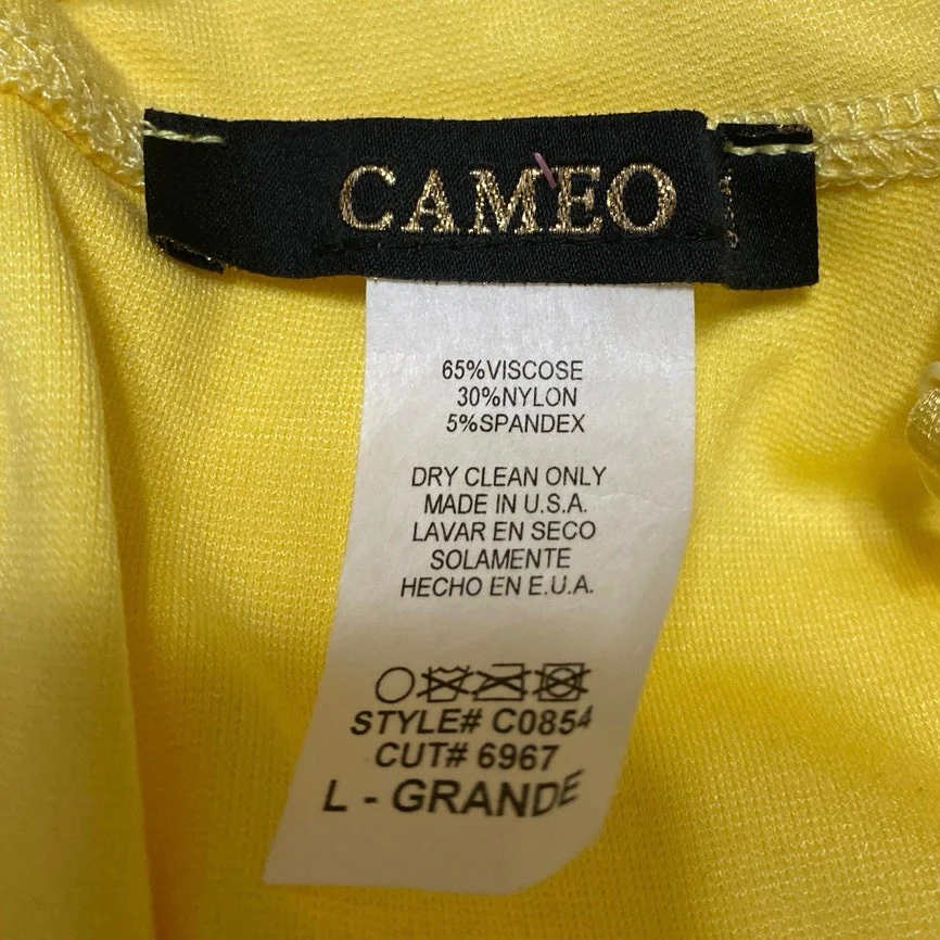 Cameo Yellow Off Shoulder Sweetheart Neck Zipper Mini Pencil Bodycon Dress Sz L - Image 4