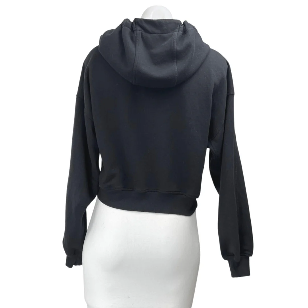 Carbon38 Black Long Sleeve Chain Drawstring Hoodie Crop Sweatshirt Sweater Top S - Image 2