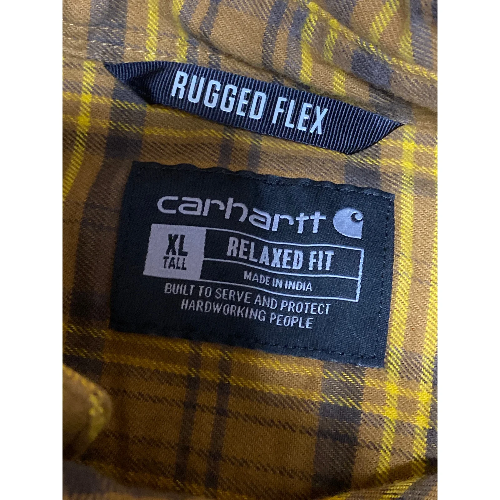 Carhartt Rugged Flex Yellow Plaid Relaxed Fit Long Sleeve Button Up Shirt Top XL - Image 3