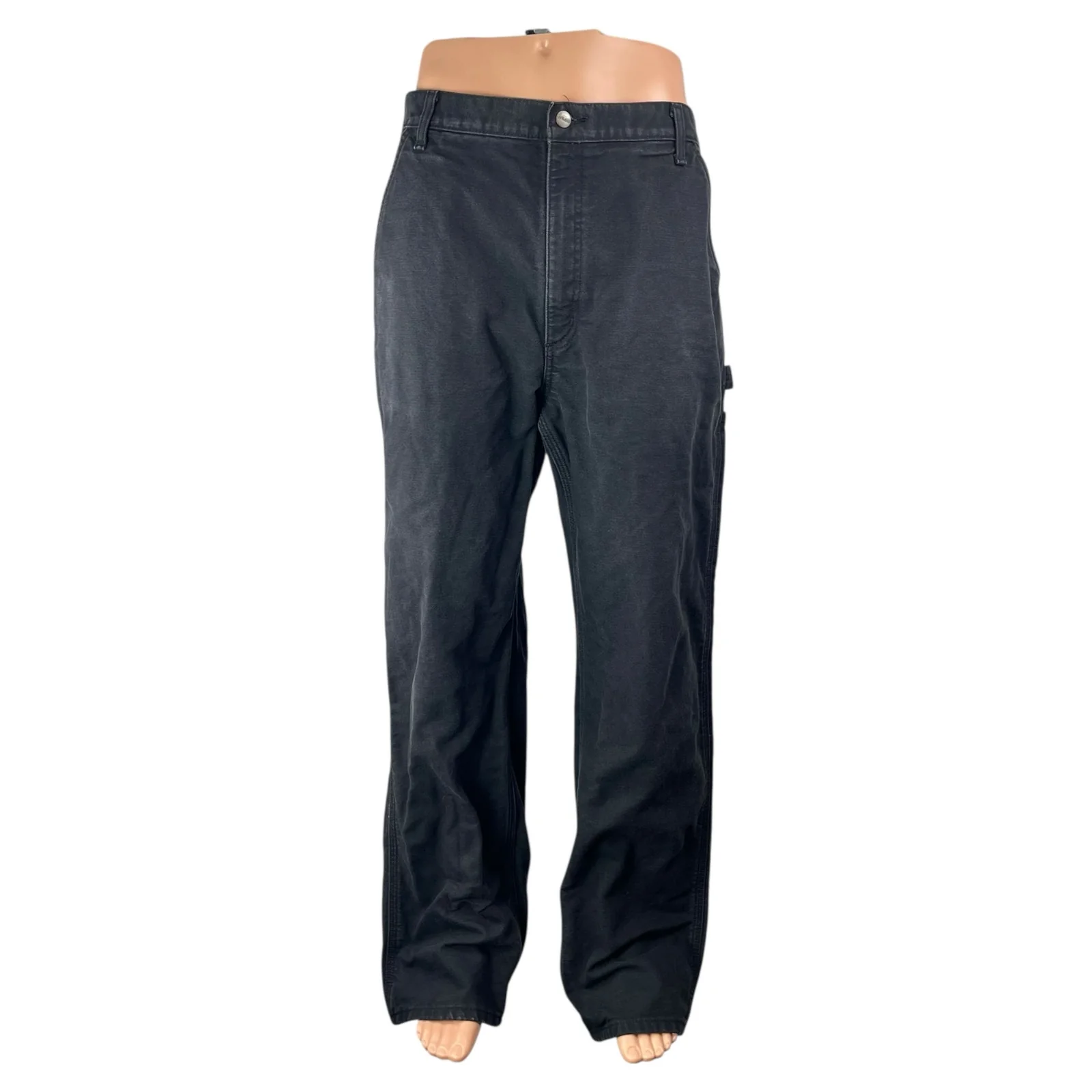 Carhartt Vintage Men's Faded Black High Rise Straight Wide Leg Denim Jeans 38x34