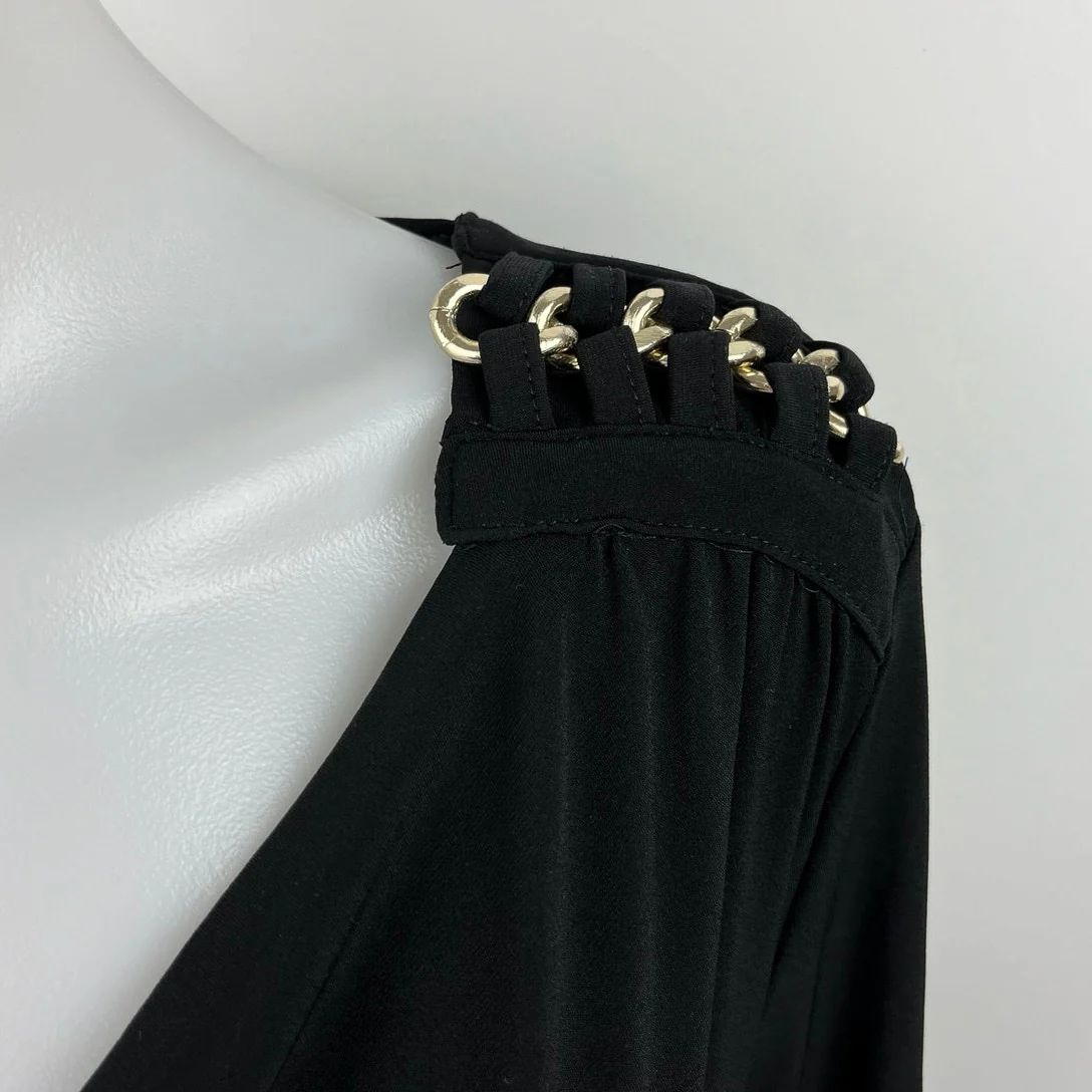 Carmen Marc Valvo Gold Chain Link Black Cowl Neck Long Sleeve Blouse Top Size L - Image 3