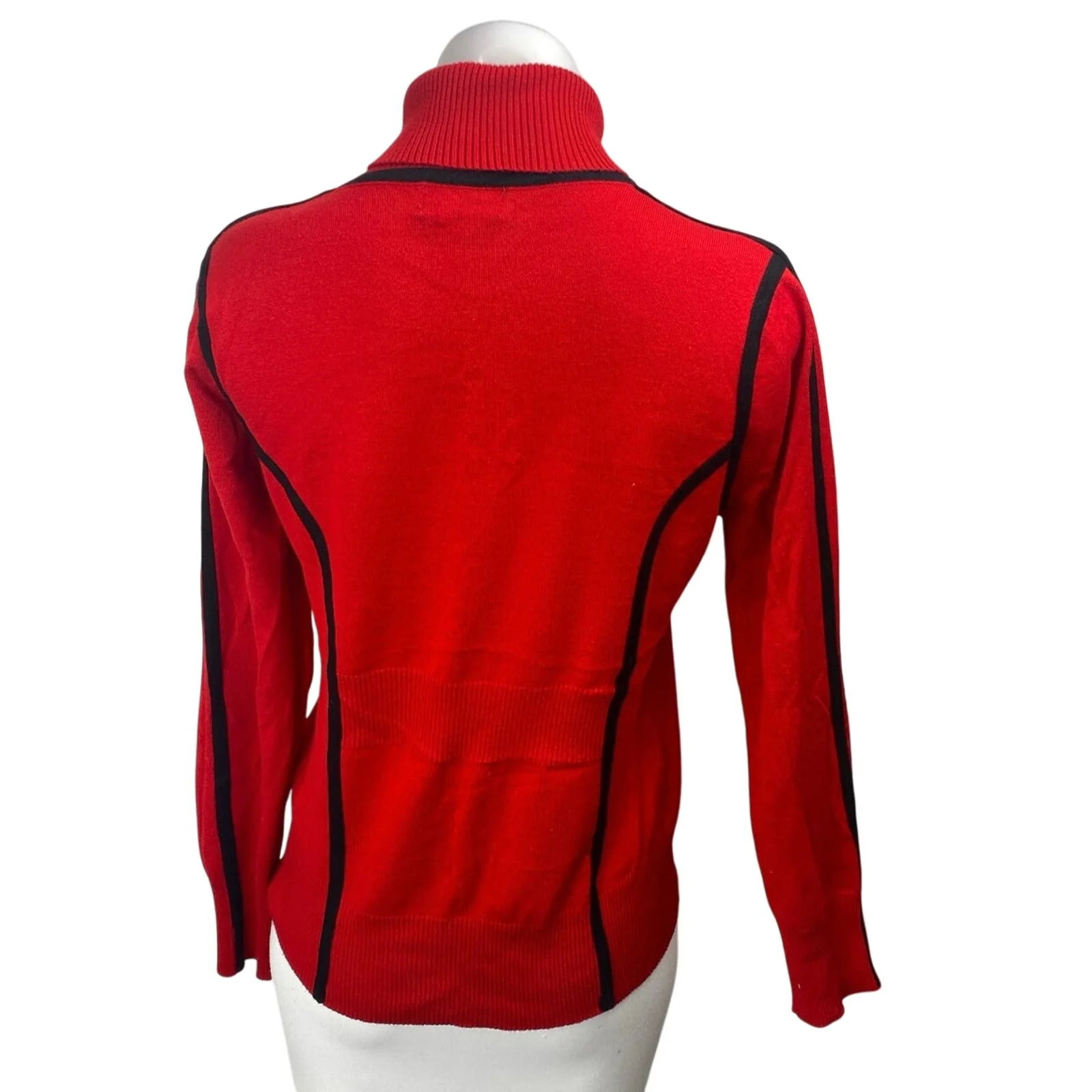 Carmen Marc Valvo Women's Red Knitted Long Sleeve Turtle Neck Sweater Top Sz L - Image 2