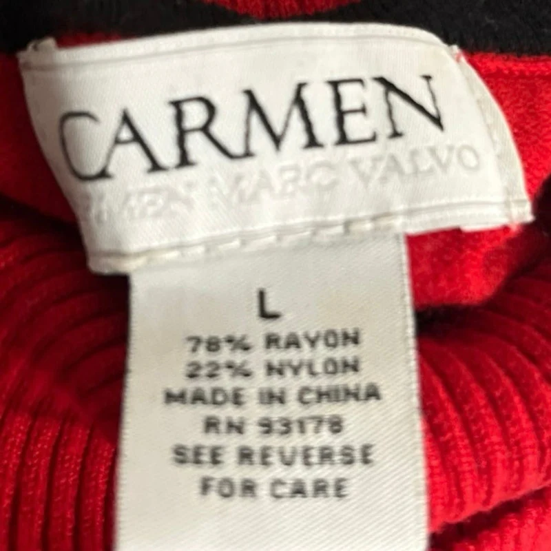 Carmen Marc Valvo Women's Red Knitted Long Sleeve Turtle Neck Sweater Top Sz L - Image 3