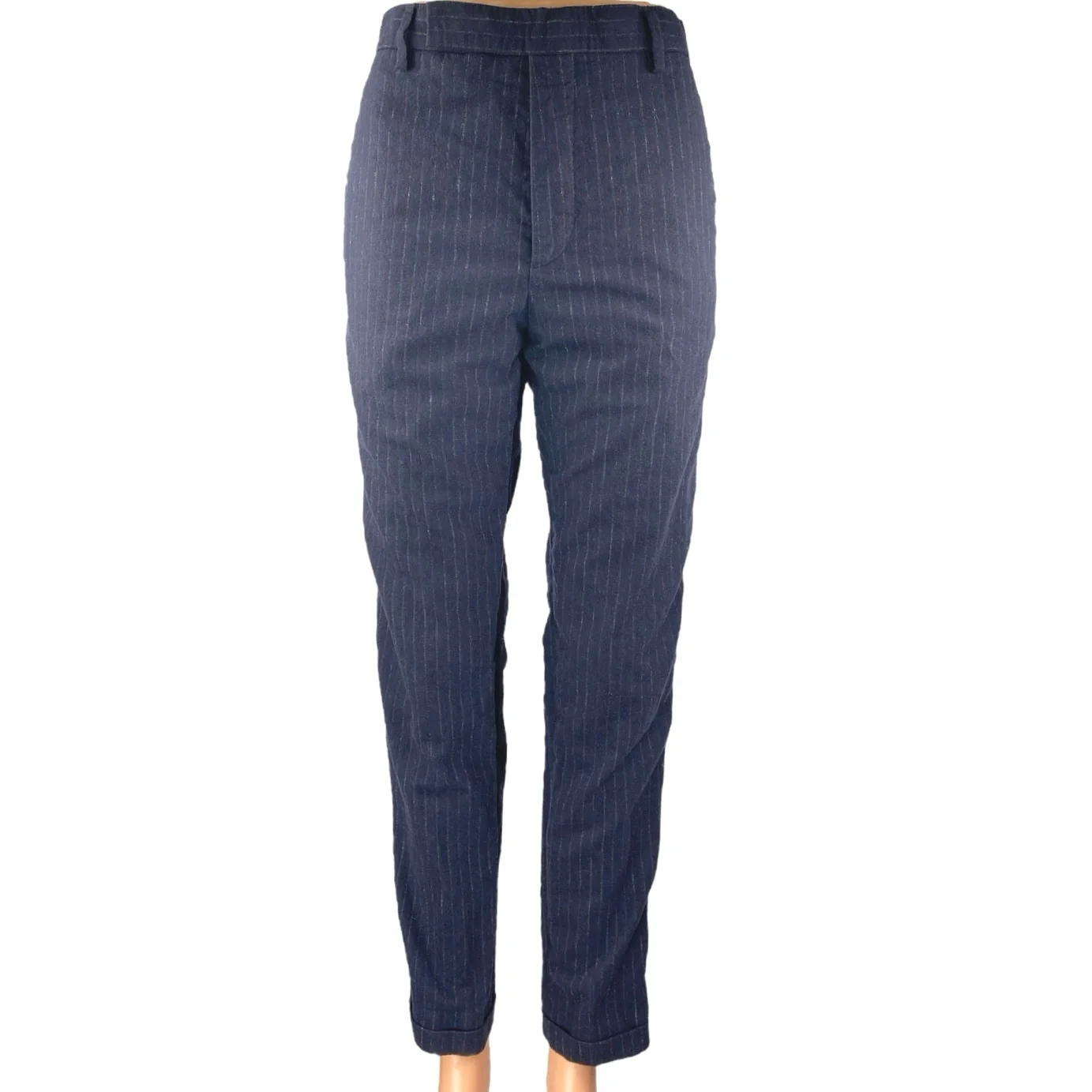 Carven Men's Blue Pinstriped Straight Leg Slim Fit Trousers Suit Dress Pants 38