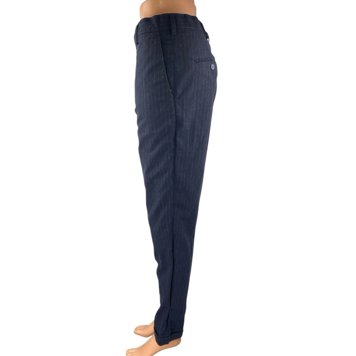 Carven Men's Blue Pinstriped Straight Leg Slim Fit Trousers Suit Dress Pants 38 - Image 2