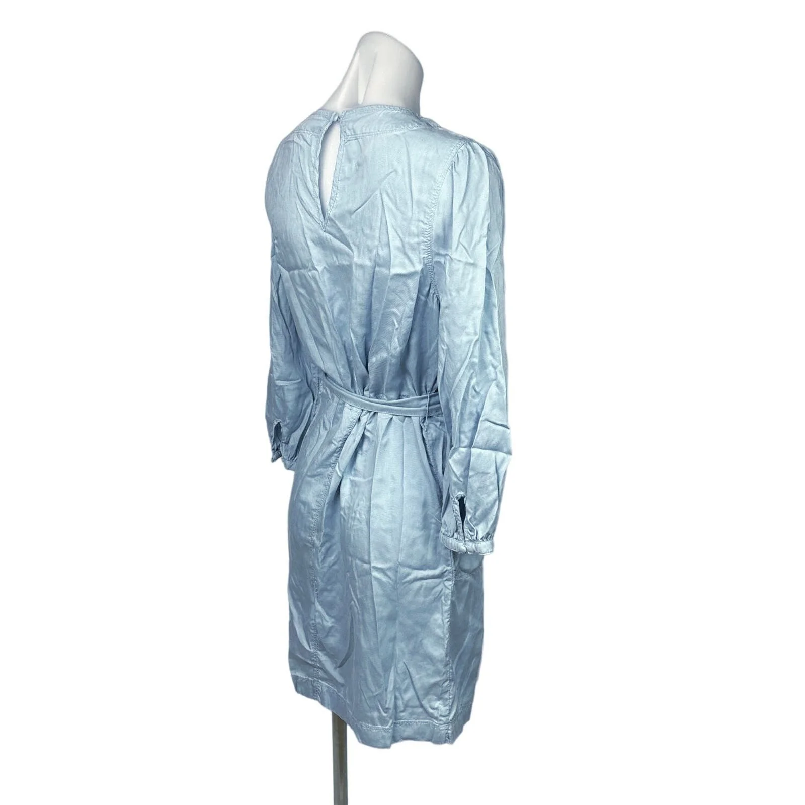 Caslon Blue Tencel 3/4 Sleeves Belted Jewel Neck Pockets Mini Casual Dress Sz XS - Image 3