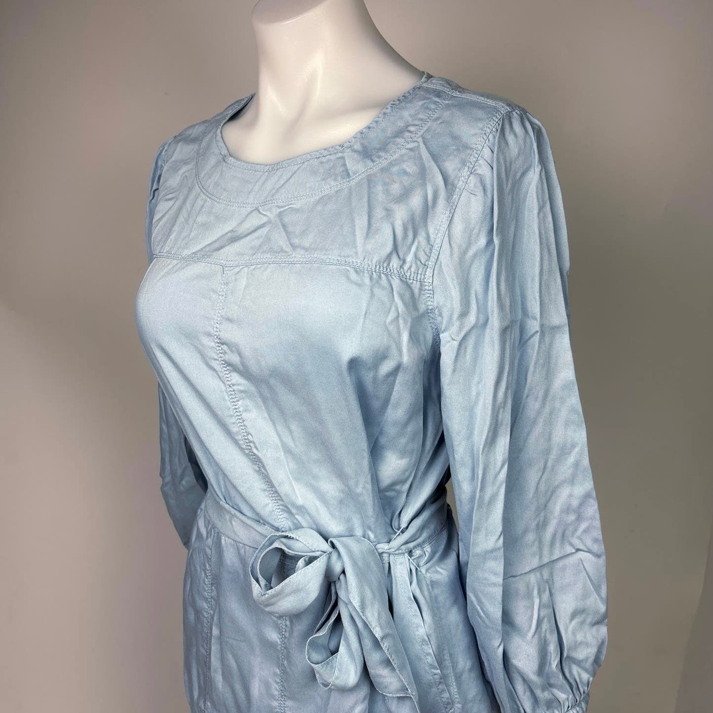 Caslon Blue Tencel 3/4 Sleeves Belted Jewel Neck Pockets Mini Casual Dress Sz XS - Image 5