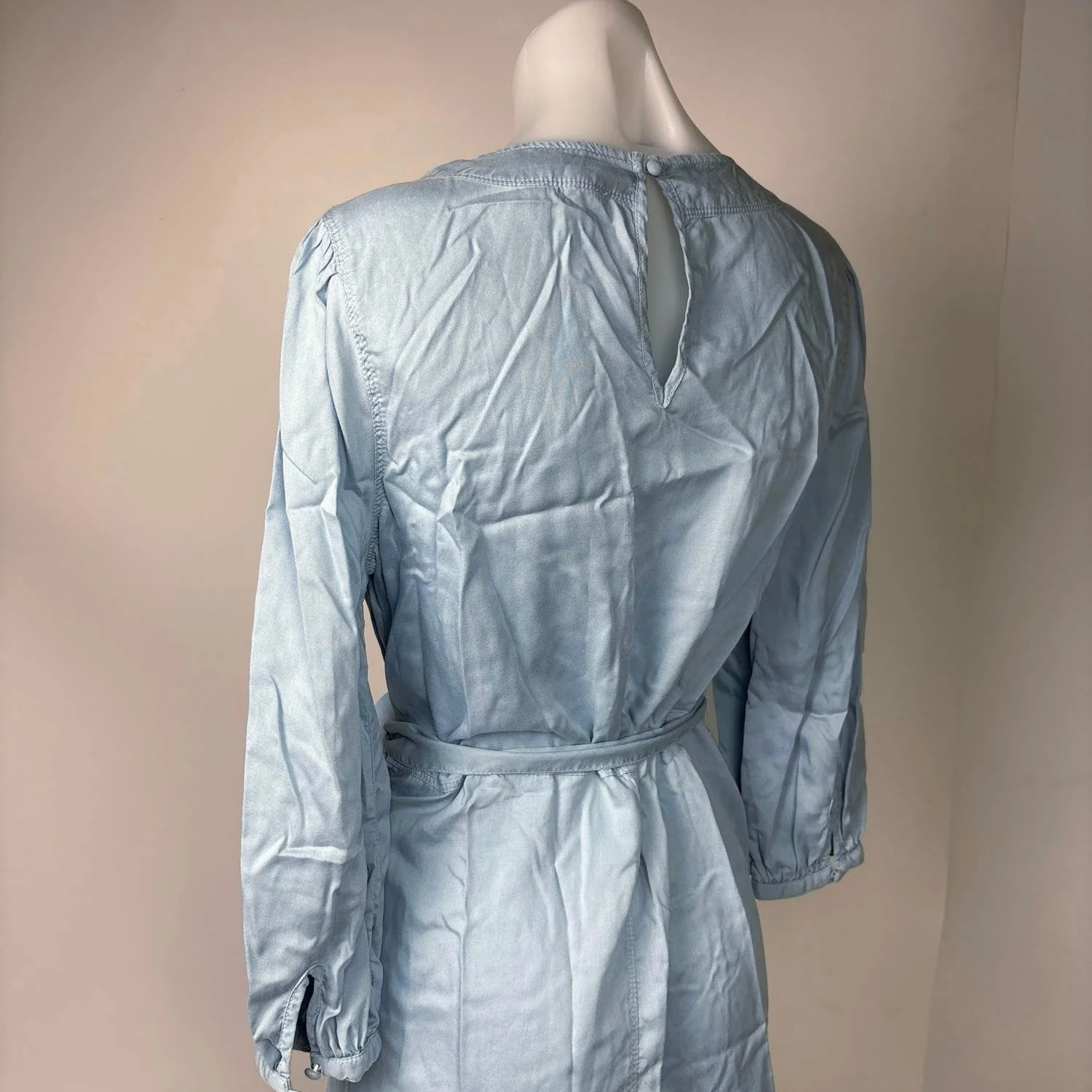 Caslon Blue Tencel 3/4 Sleeves Belted Jewel Neck Pockets Mini Casual Dress Sz XS - Image 6