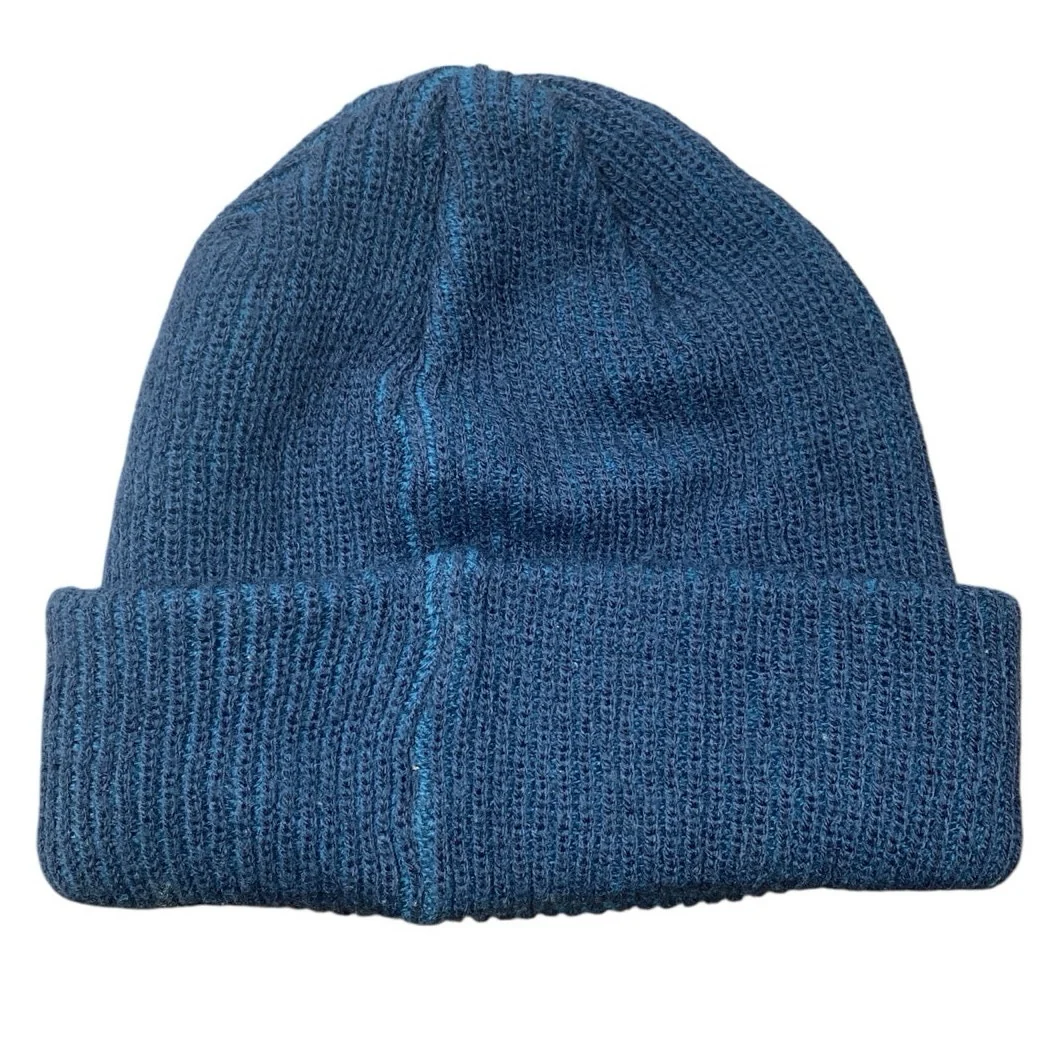 Castano Women's Blue Rib Knit Cuffed Logo Patch Fold Up Beanie Hat Cap One Size - Image 2