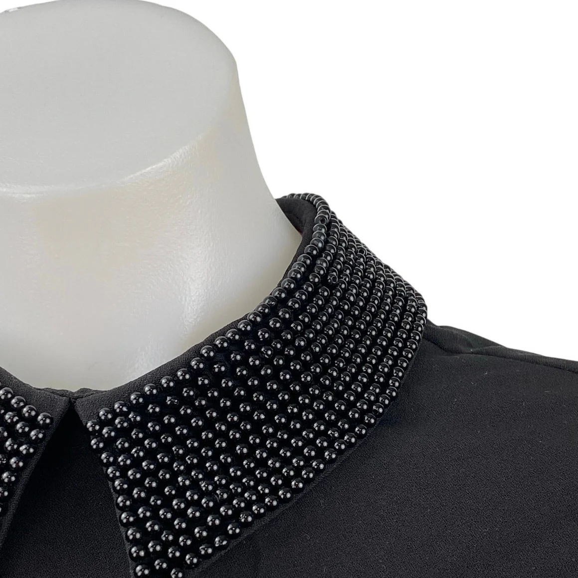 Catherine Malandrino Women's Black Beaded Collar Short Cap Sleeve Blosue Top XS - Image 2