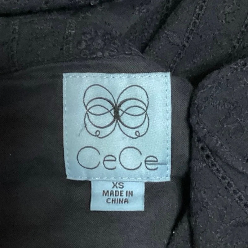 Cece Black V Neck 100% Cotton Ruffle Belted Button Front A Line Mini Dress Sz XS - Image 4