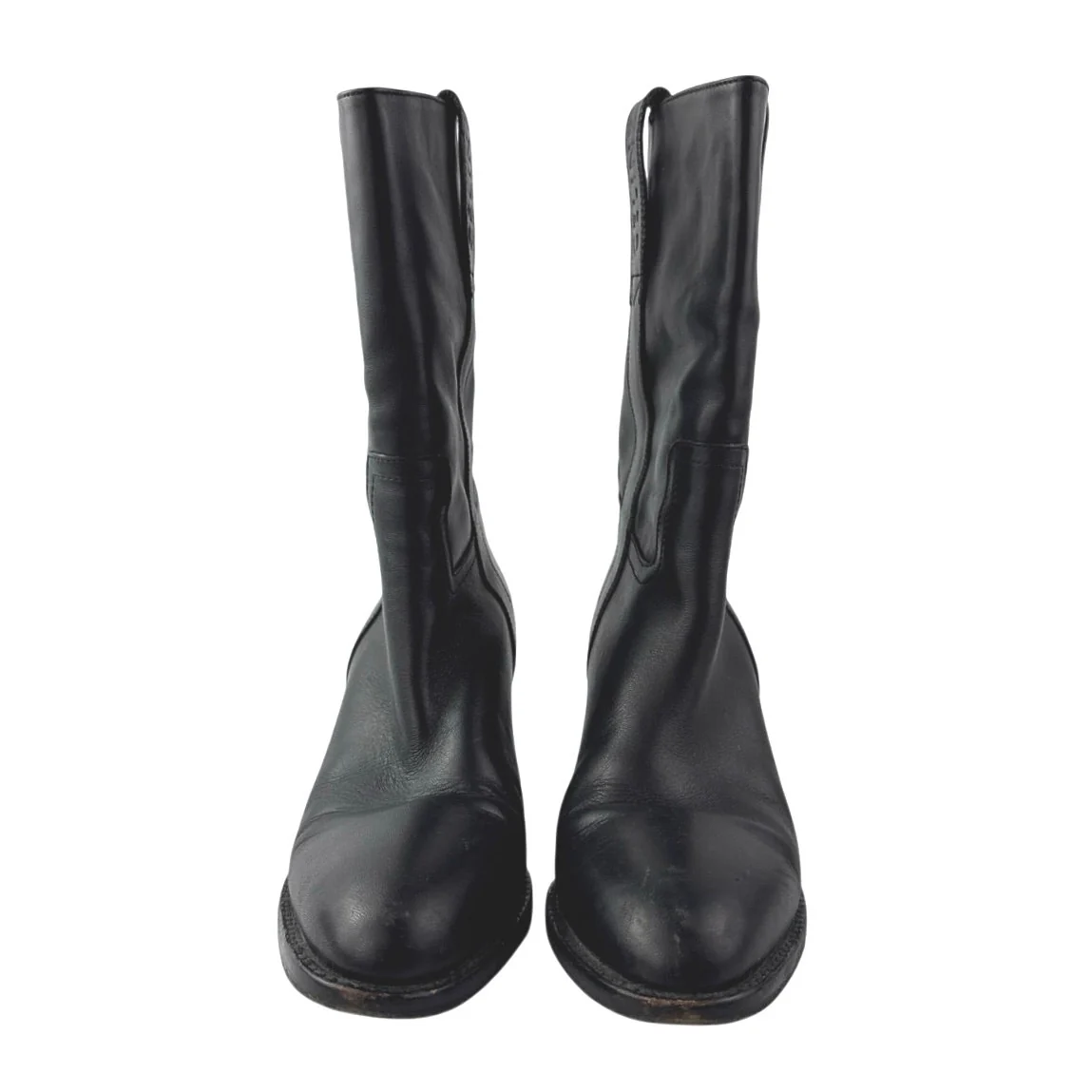Celine Paris Women's Black Leather Block Heele Mid Calf Boots Size 37 US 6.5 - Image 2